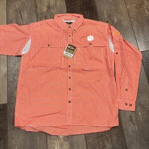 Clemson Drake Large Long Sleeve Button-Down Gingham Orange (New with Tags)